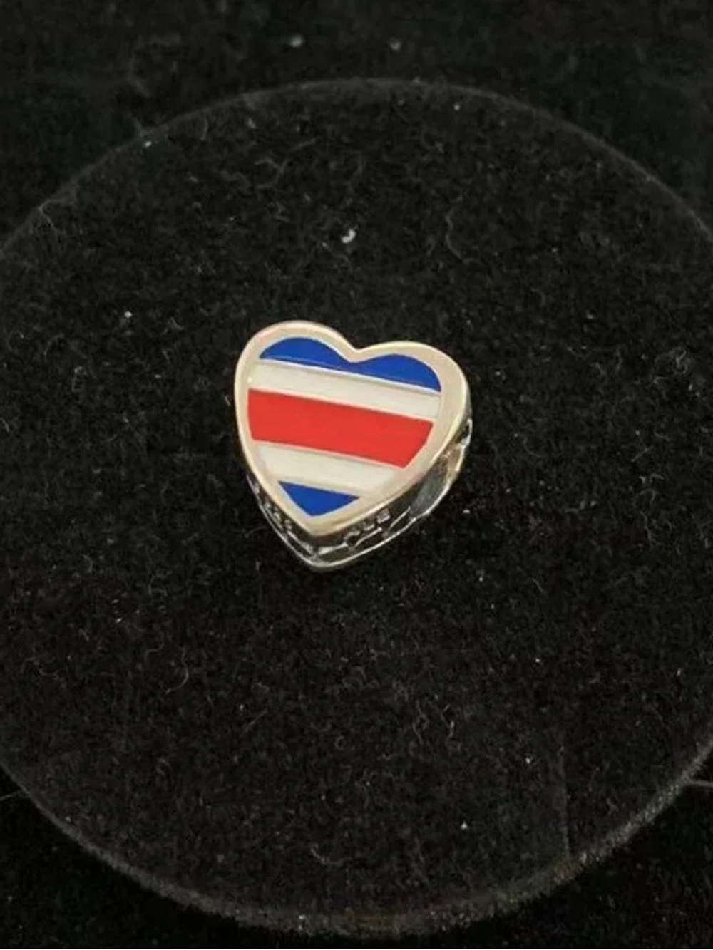 Pandora Heart Enamel Charm in Red, White and Blue Stripes